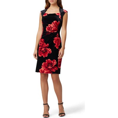 Tahari Printed Velvet Sheath Dress, Red