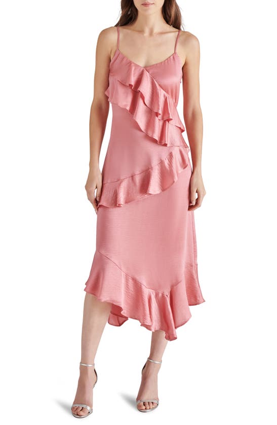 Steve Madden Christina Ruffle Satin Midi Dress In Rose Mauve