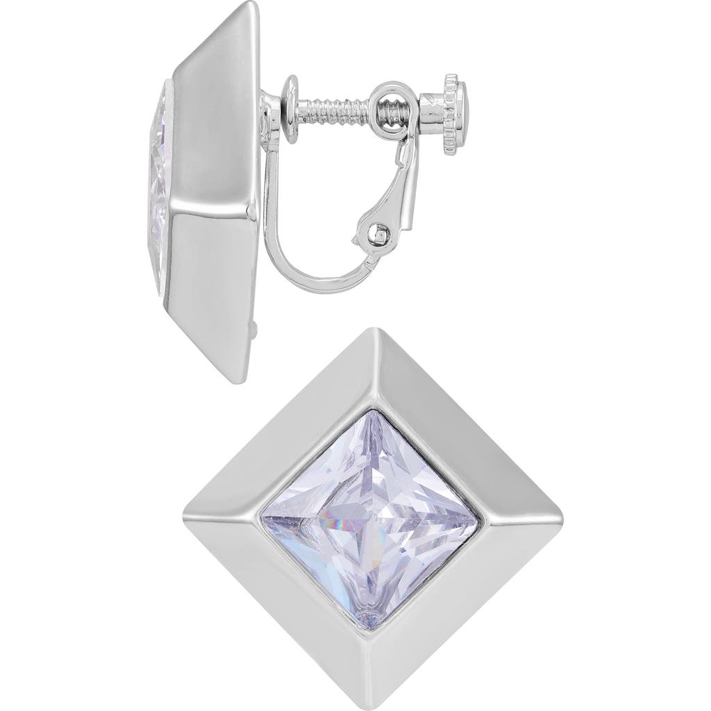 Vince Camuto Crystal Geometric Clip-on Stud Earrings In Silver Tone
