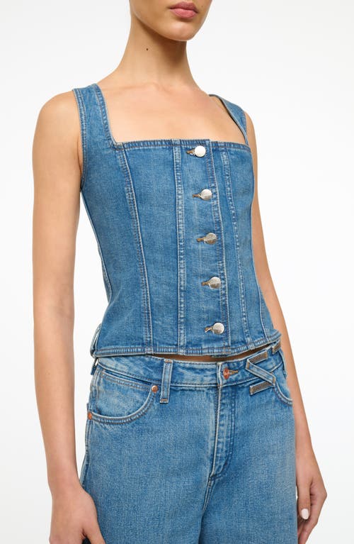 Shop Staud + Wrangler Denim Trucker Top In Indigo Wash