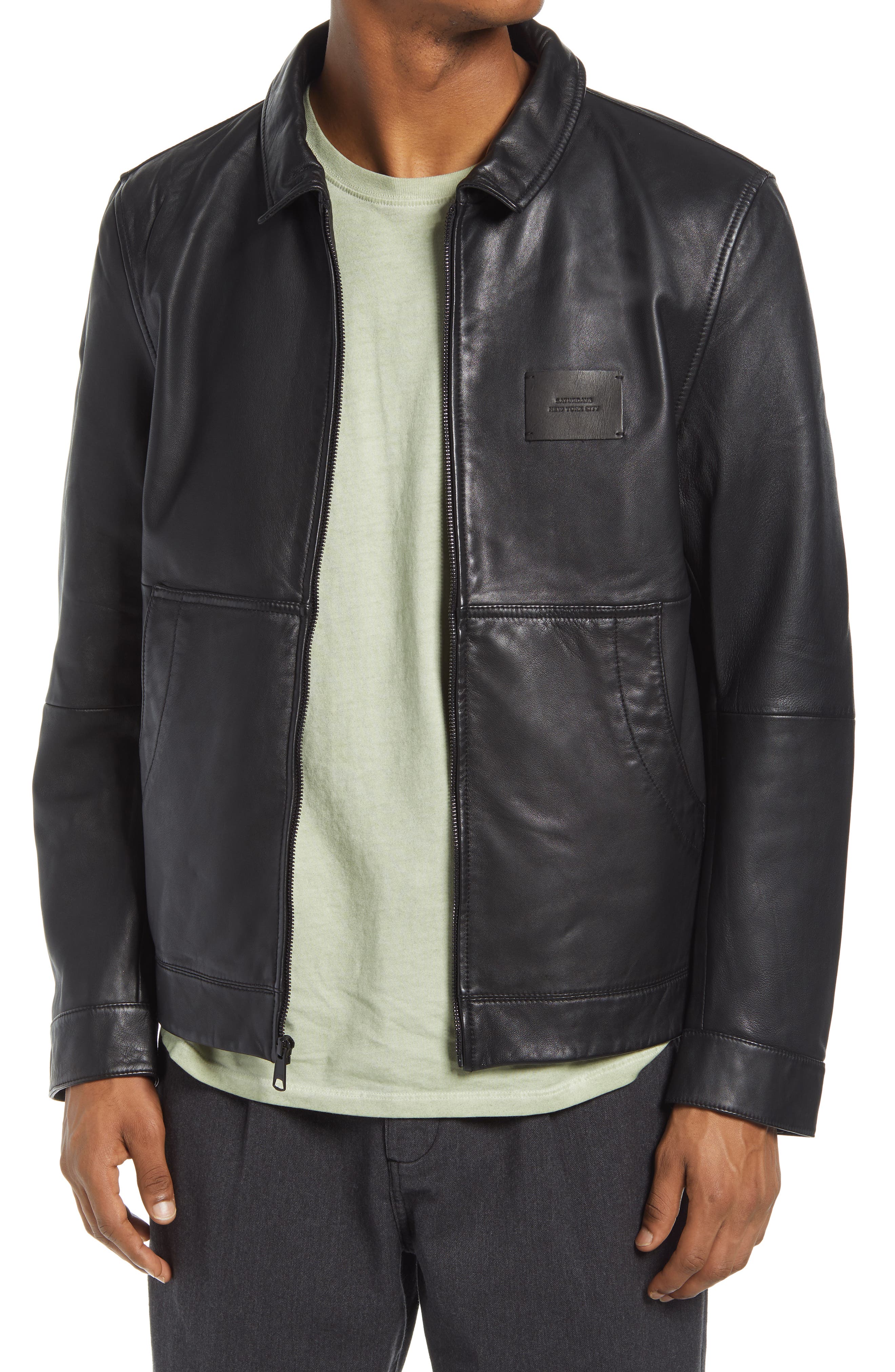 NEW MENS LONDON CLASSIC HARRINGTON BLACK COWHIDE NAPPA LEATHER COAT JACKET
