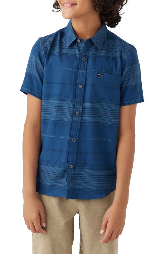 O'neill Kids' Seafaring Stripe Short Sleeve Organic Cotton Button-up Shirt In Blue
