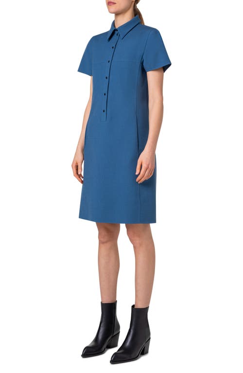Akris Cotton Silk Button-front Polo Dress In Medium Denim