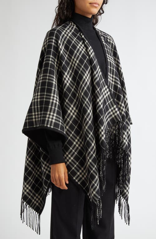 Shop Burberry Reversible Open Front Wool Cape In Black/calico Ip Chk