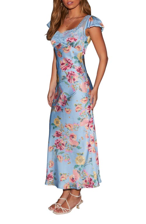 Shop Vici Collection Bianca Flutter Sleeve Maxi Dress In Blue Floral