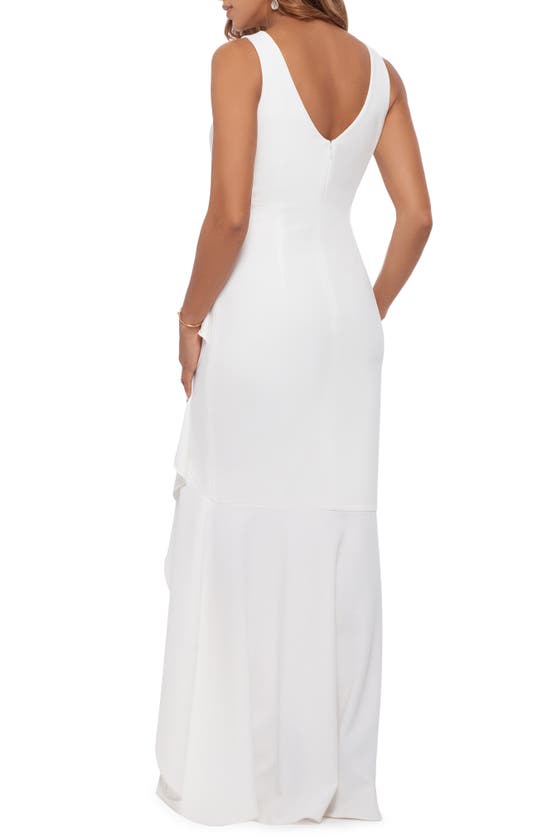 Shop Betsy & Adam V-neck Cascade Ruffle High-low Gown In White