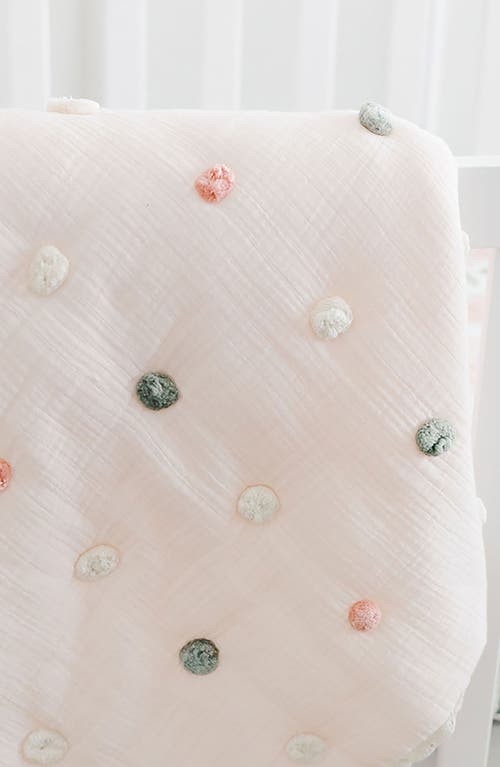Crane Baby Pompom Cotton Muslin Baby Blanket In Pink/white