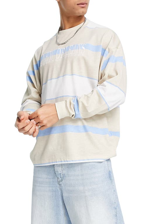 ASOS DESIGN Oversize Long Sleeve Stripe Cotton T-Shirt in Beige