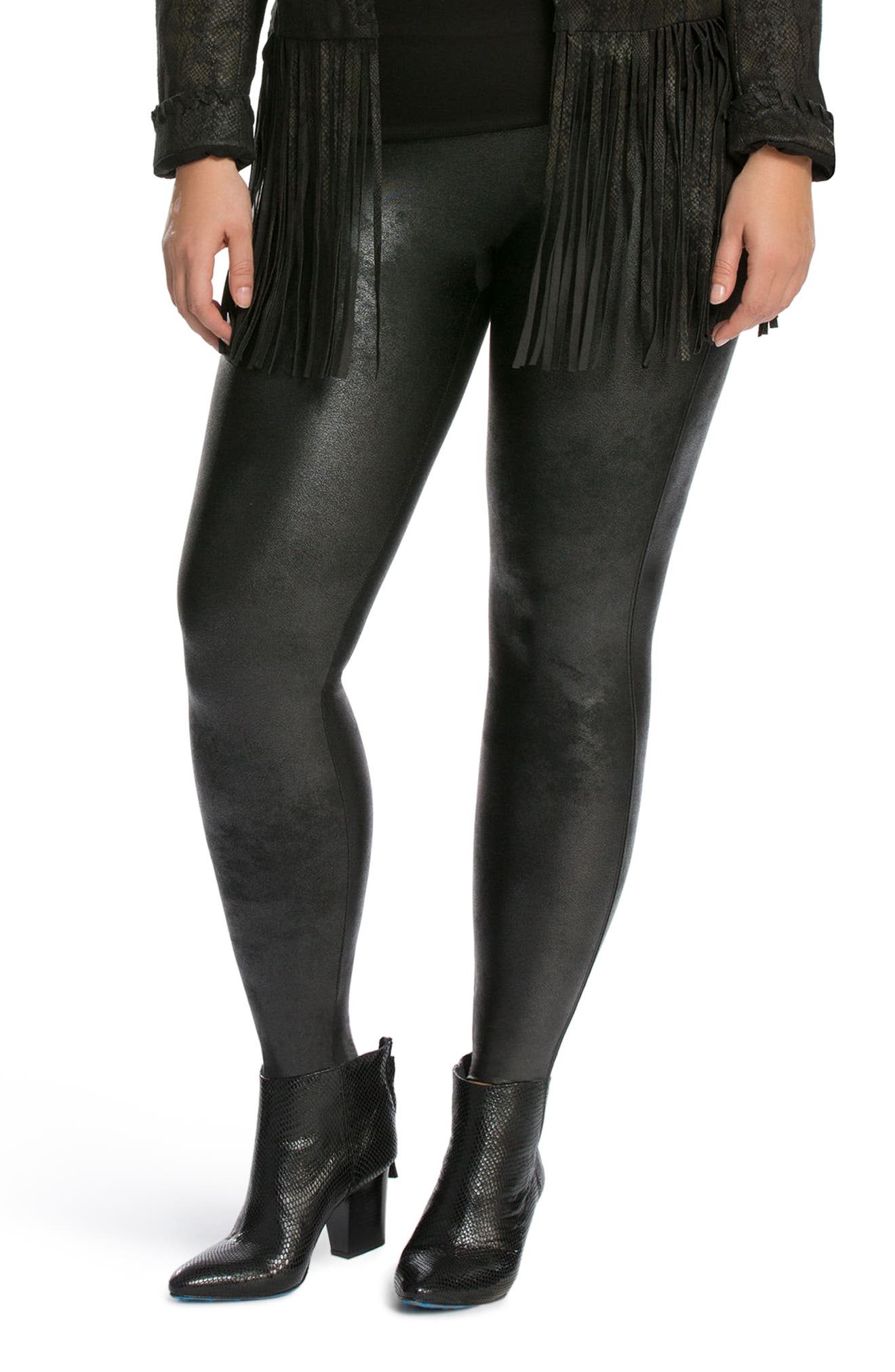 plus size black faux leather leggings