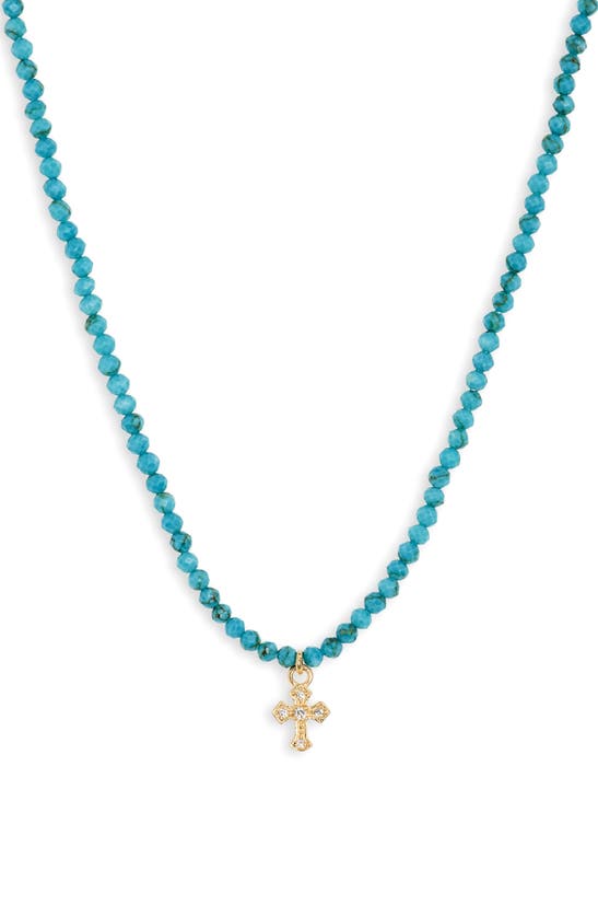 Shop Argento Vivo Sterling Silver Beaded Cross Pendant Necklace In Gold/blue