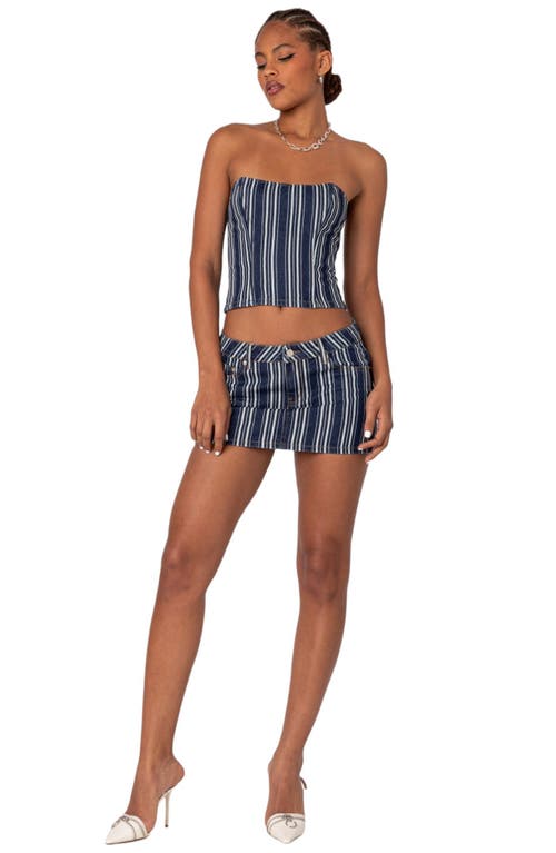 Shop Edikted Inez Striped Denim Miniskirt In Denim Mix