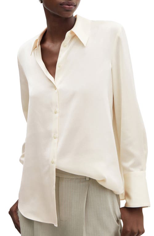 MANGO Satin Button-Up Shirt Off White at Nordstrom,