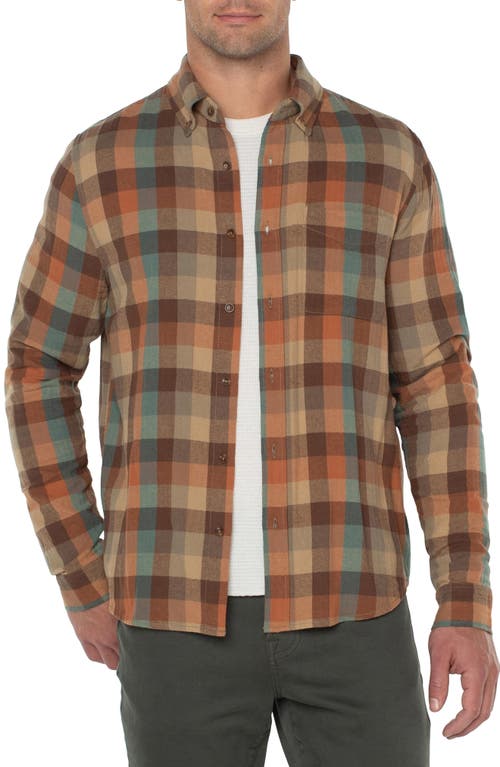Liverpool Los Angeles Plaid Button-Down Shirt Teal/Rust Multi at Nordstrom,