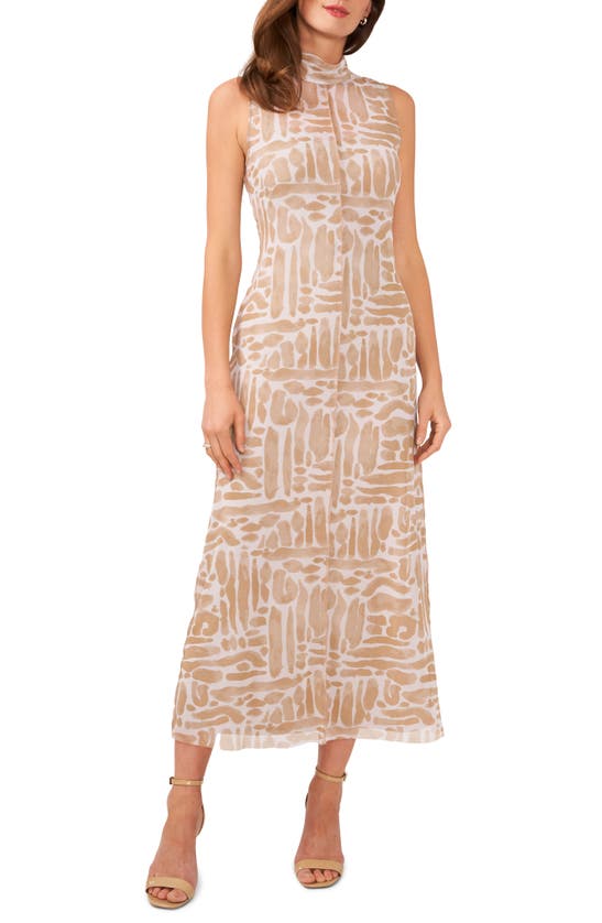 Shop Halogen (r) High Neck Sleeveless Mesh Maxi Dress In Warm Truffle Brown