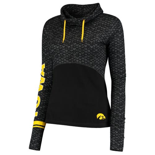 Women's Colosseum Black Iowa Hawkeyes Scaled Mock Neck Fitted Pullover