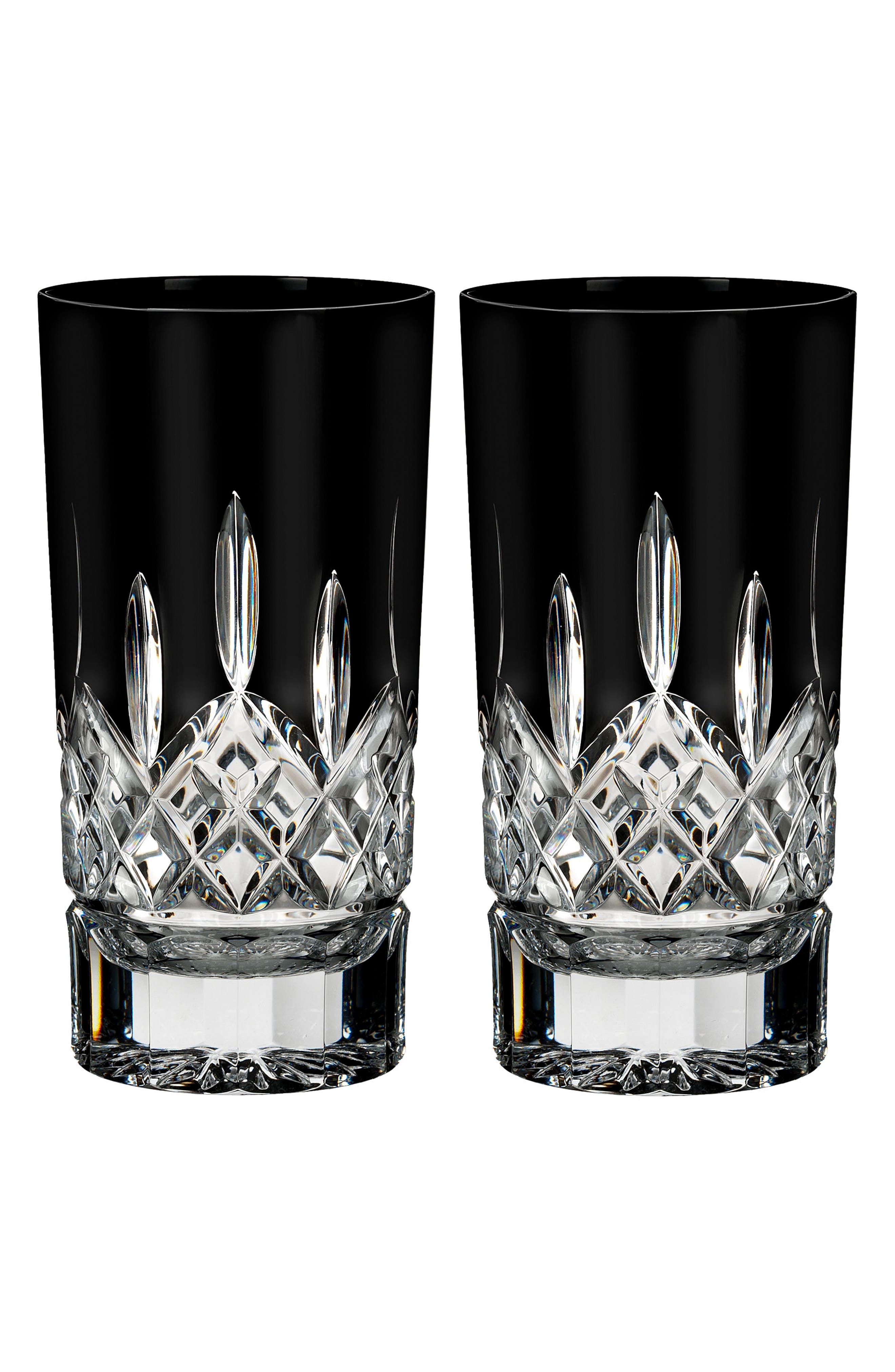 Waterford Lismore Diamond Set of 2 Black Lead Crystal Highball Glasses