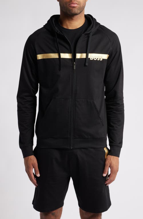 Shop Hugo Boss Boss Authentic Cotton Zip Hoodie In Black