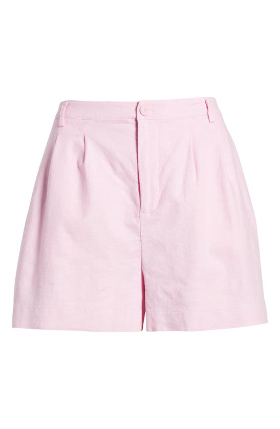 Shop Open Edit High Waist Linen Blend Shorts In Pink Pirouette