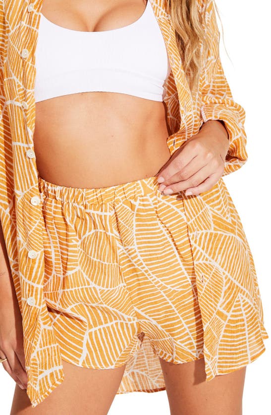 Vitamin A Tallows Stripe Linen Cover-up Shorts In Linen Honeycomb Print