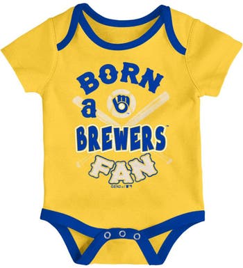 Outerstuff Newborn Royal/Gold/Cream Milwaukee Brewers Three-Pack Number One  Bodysuit