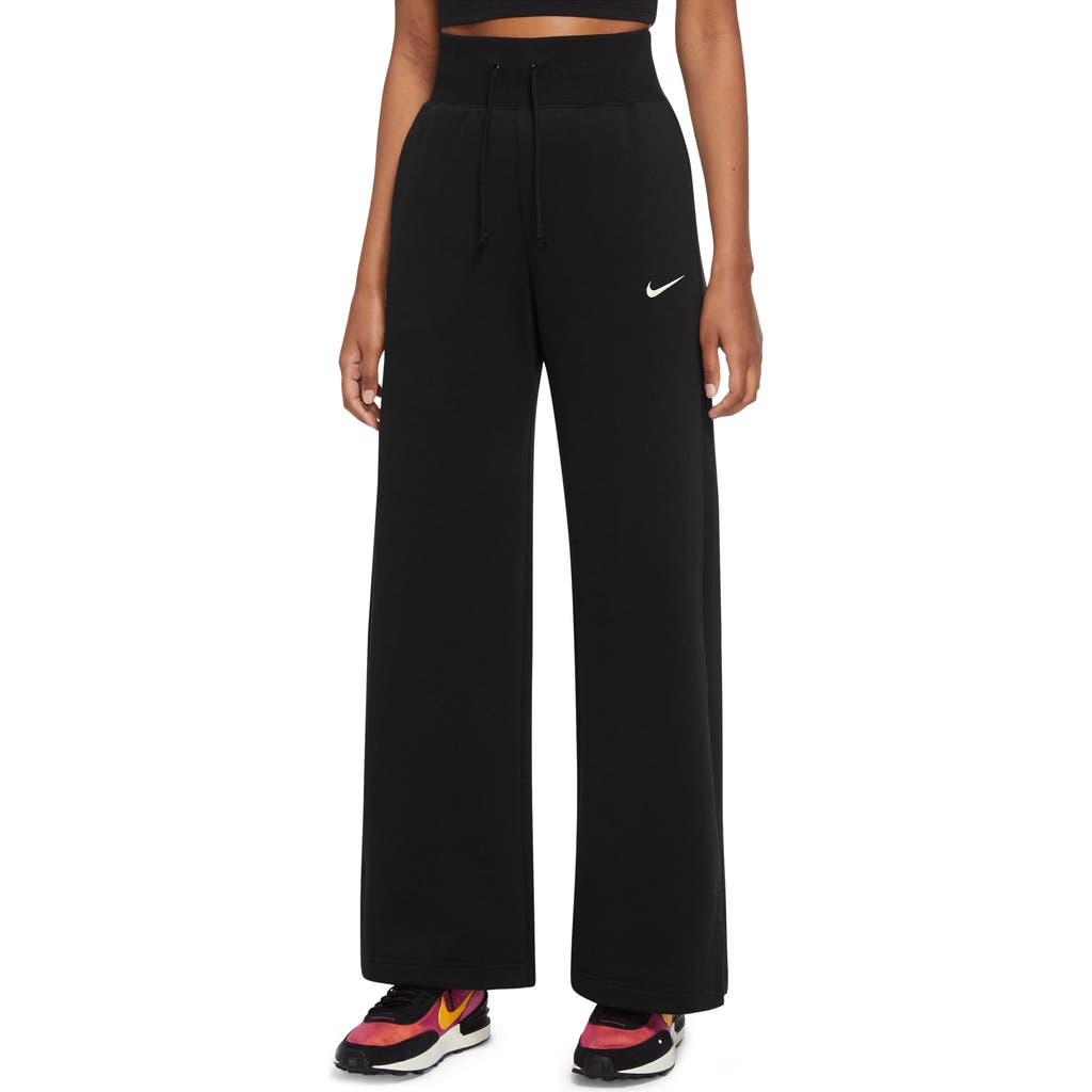 Nike Sportswear Phoenix High Waist Wide Leg Sweatpants In Black/sail