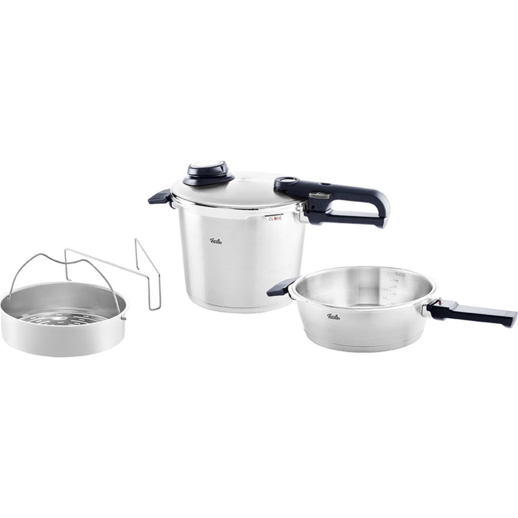 Fissler Vitavit Stainless Steel Premium Set 2.6 Quart , 6.3 Quart Pressure Cooker And Pressure Skillet In Stainless Steel
