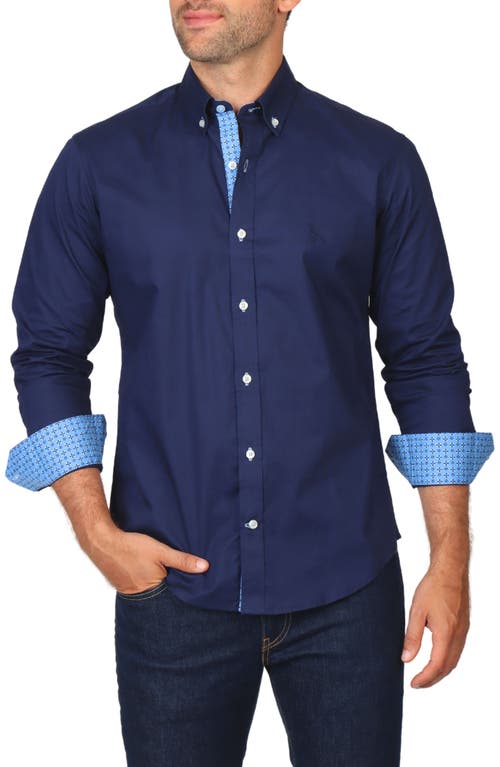 Tailorbyrd Solid Stretch Button-down Shirt In Navy