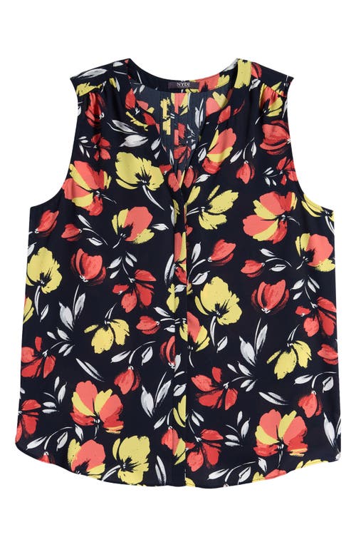 Shop Nydj Print Pleat Back Sleeveless Split Neck Blouse In Isla Blooms