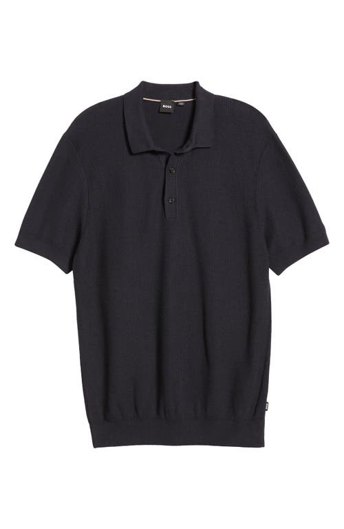 Shop Hugo Boss Boss Daremo Cotton Blend Polo Sweater In Dark Blue