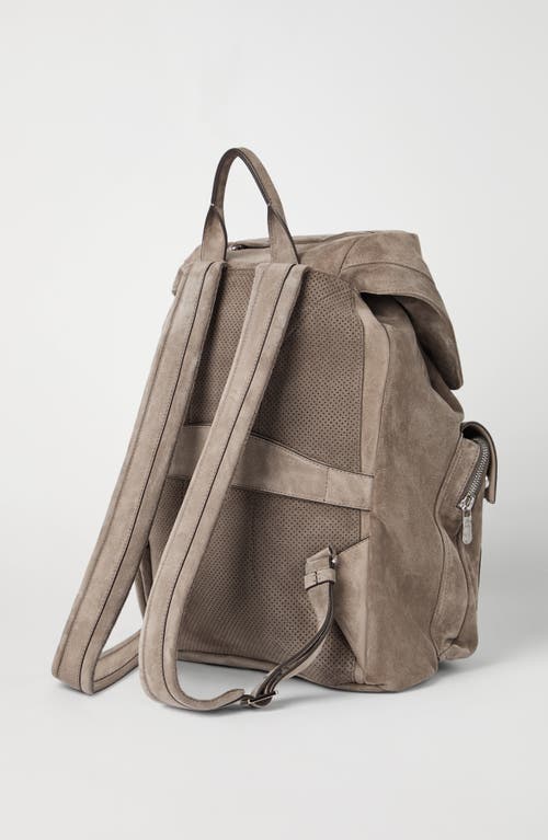 Shop Brunello Cucinelli Suede Leisure Backpack In Stone Grey