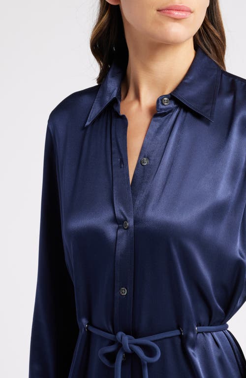 Shop Rails Anina Tie Waist Long Sleeve Satin Shirtdress In Navy