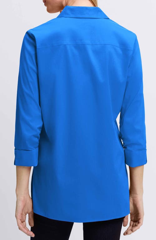Foxcroft Evelyn Three-quarter Sleeve Button-up Shirt In Cobalt Blue