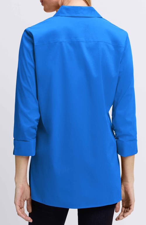 Shop Foxcroft Evelyn Three-quarter Sleeve Button-up Shirt In Cobalt Blue