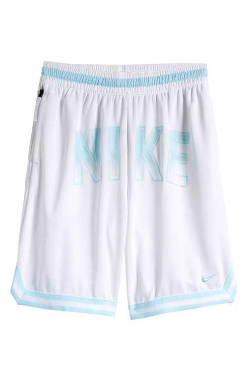 Nike Kids' Dri-fit Dna Mesh Basketball Shorts In White/glacier Blue
