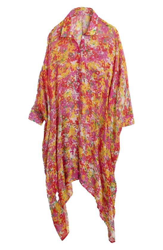Shop Saachi Floral Print Cover-up Kaftan In Pink Combo