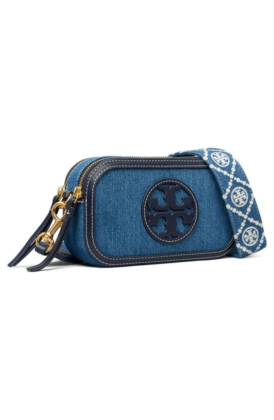 Shop Tory Burch Mini Miller Denim Crossbody Bag In Denim Multi