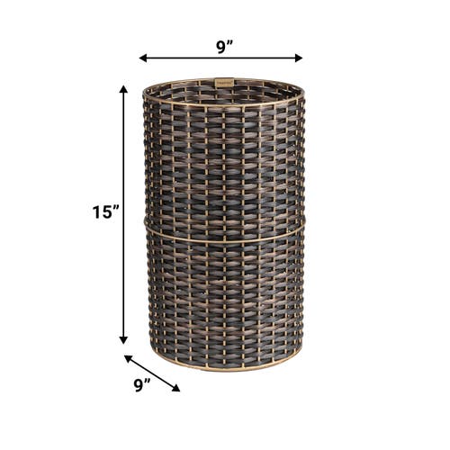 Happimess Cecil Modern Faux Wicker Cylinder Waste Basket In Dark Bronze/gold