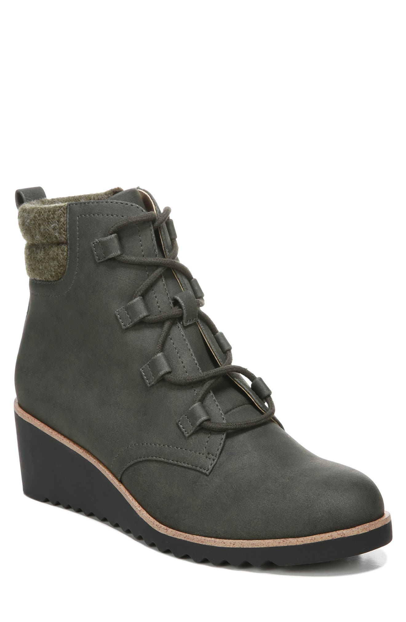 green wedge booties