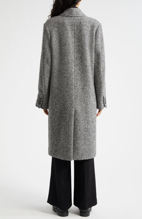 Shop Vince Herringbone Tweed Double Breasted Coat In Charcoal