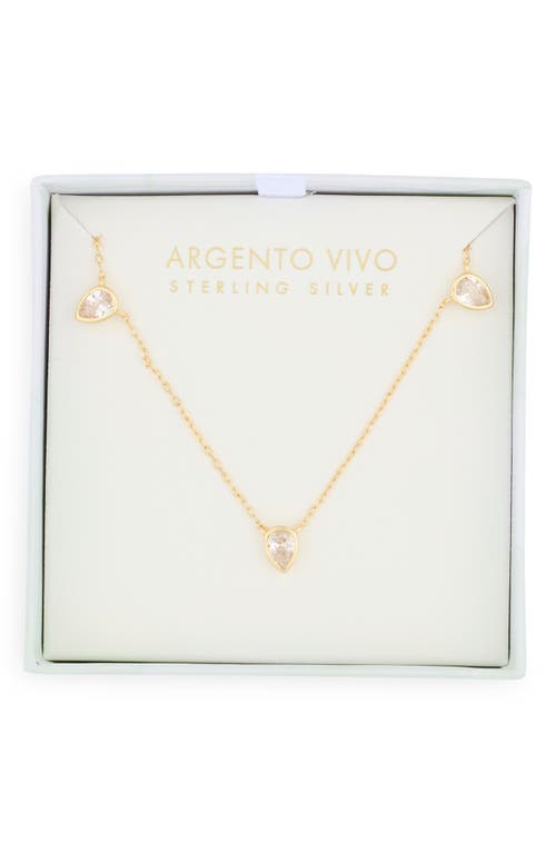 Argento Vivo Sterling Silver Cz Teardrop Station Chain Necklace In Gold