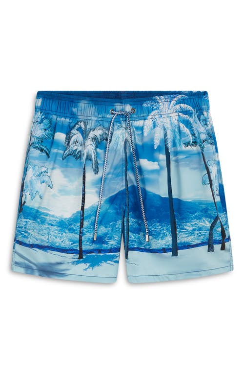 Shop Bugatchi Print Swim Trunks In Classic Blue