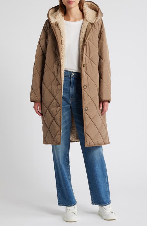 LUCKY BRAND LUCKY BRAND COZY DIAMOND QUILTED FAUX SHEARLING LINED COAT