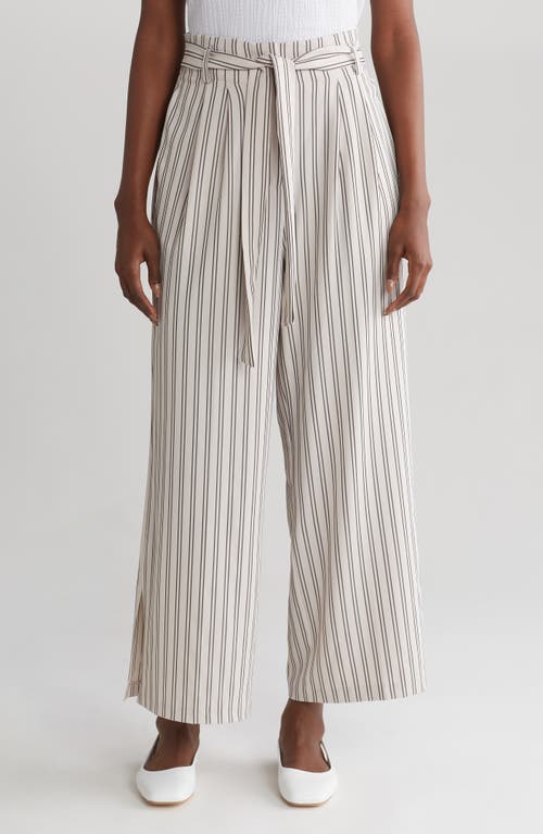 Shop Adrianna Papell Pinstripe Tie Waist Pants In Pebble/black Relaxed Stripe