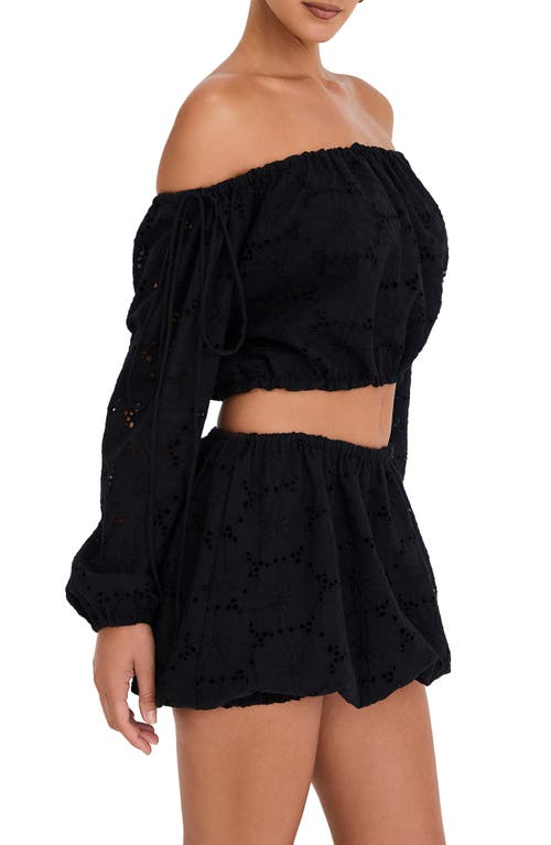 Shop Mistress Rocks Off The Shoulder Cotton Eyelet Crop Top In Black