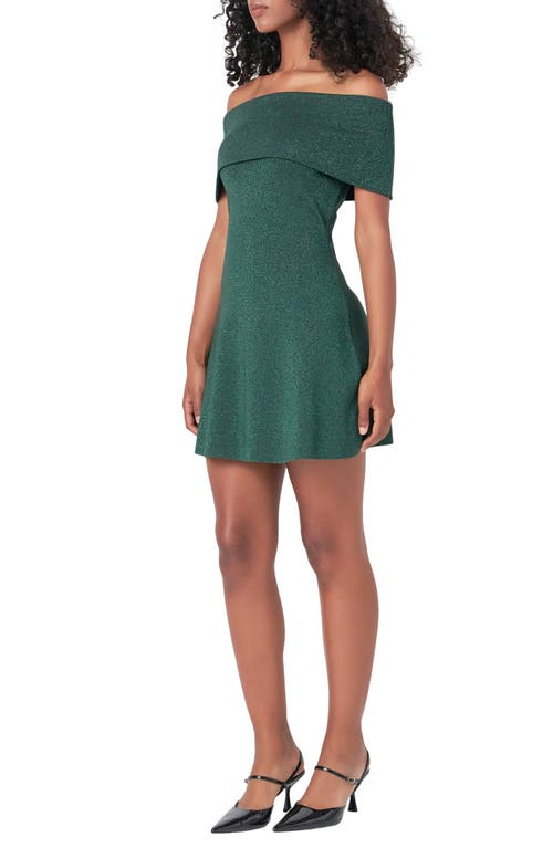Endless Rose Metallic Off The Shoulder Knit Minidress In Green