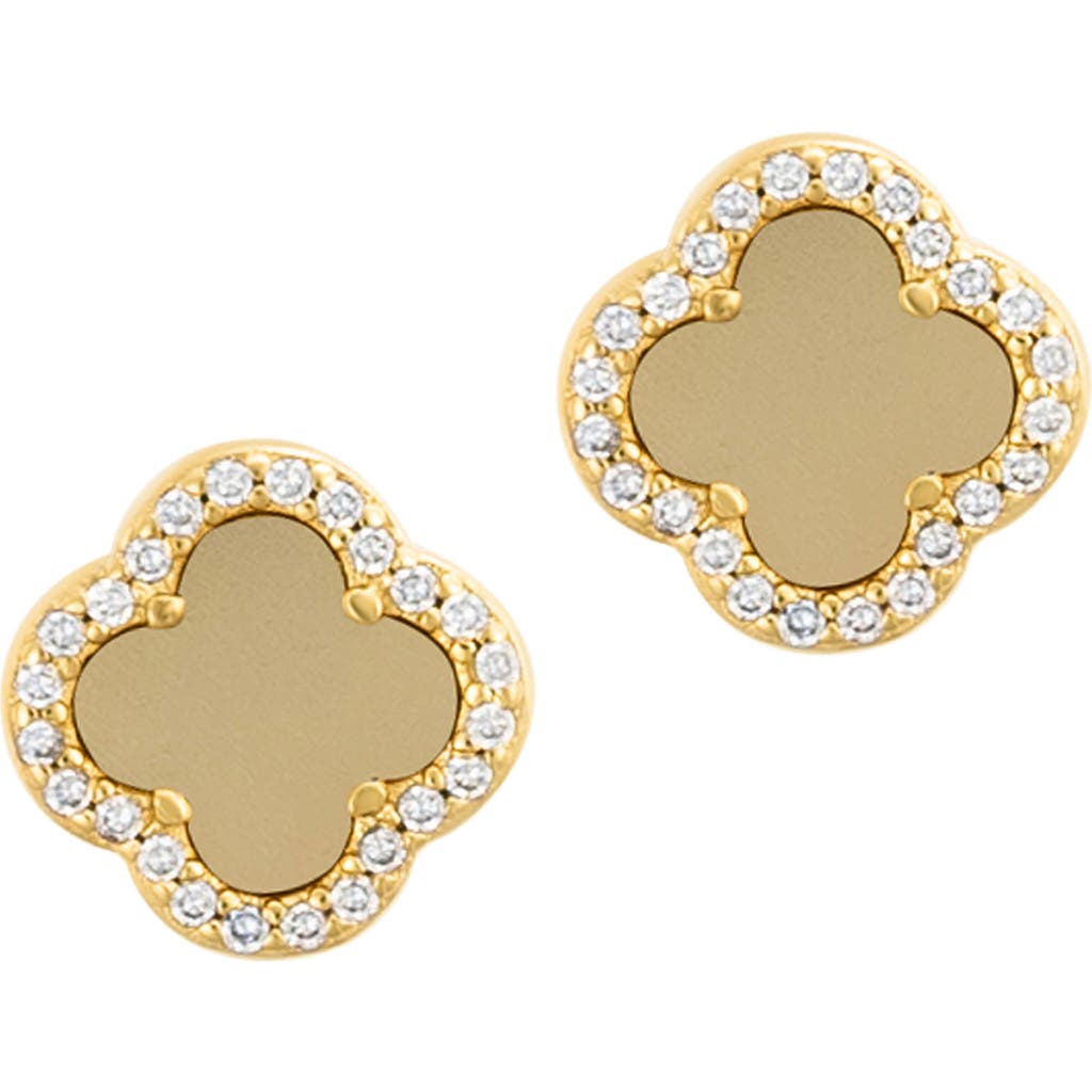 Adornia 14k Gold Plated Crystal Halo Matte Center Clover Earrings In Gold