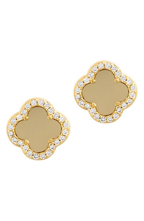 Adornia 14k Gold Plated Crystal Halo Matte Center Clover Earrings In Gold