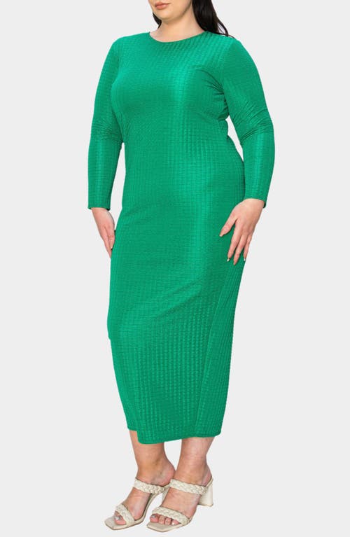 Shop L I V D Kylo Textured Long Sleeve Midi Dress In Kelly