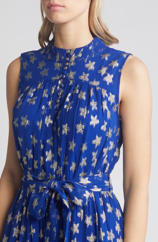 Shop Ciebon Tara Star Metallic Sleeveless Midi Dress In Blue