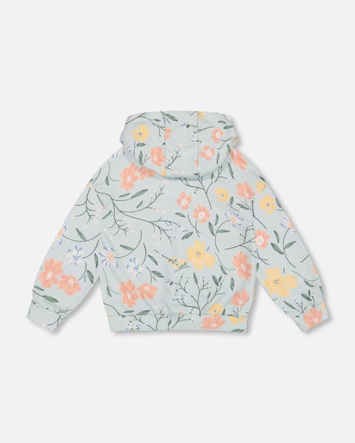 Deux Par Deux Little Girl's French Terry Hooded Sweatshirt Baby Blue With Printed Romantic Flower in Baby Blue With Romantic at Nordstrom, Size 5